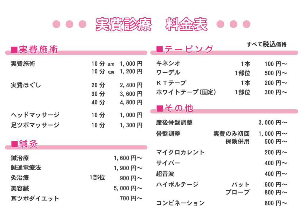 実費診療料金表